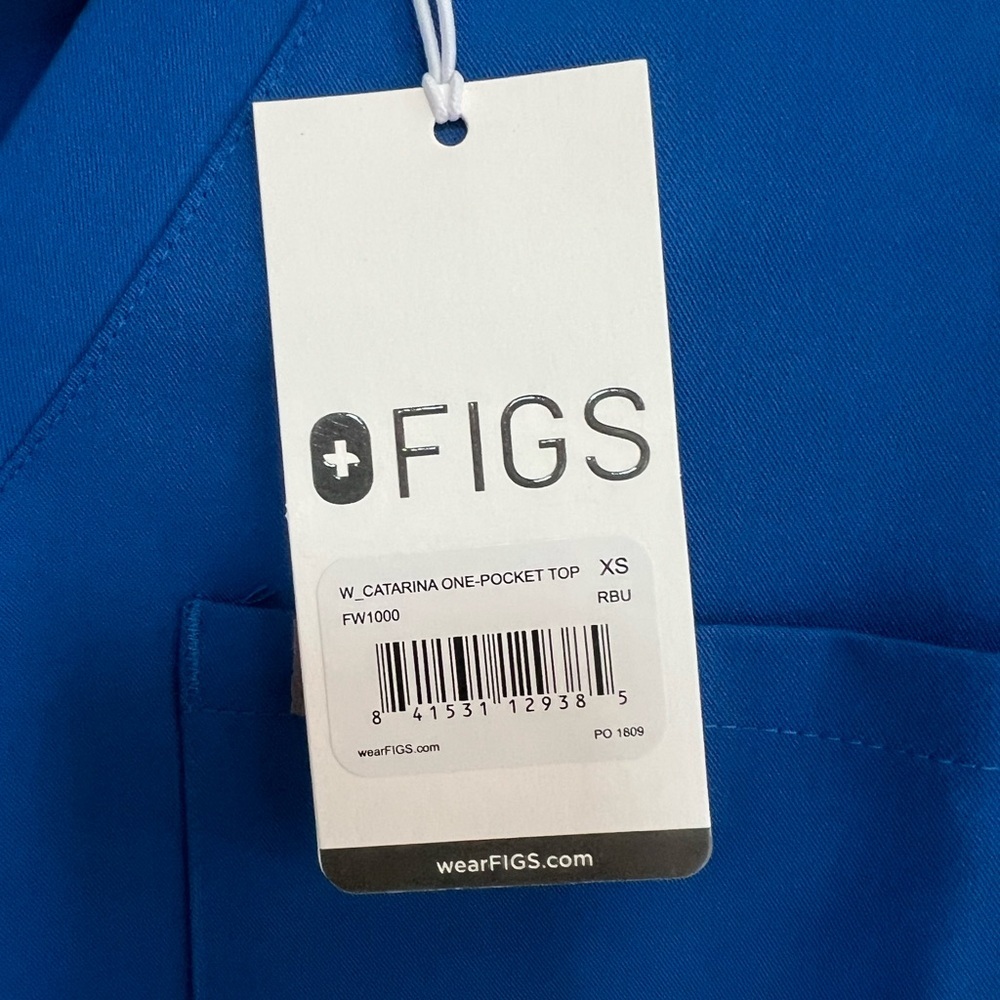NWT FIGS Catarina One-Pocket Scrub Top V-Neck Royal Blue Short Sleeve, size XS - Picture 4 of 7